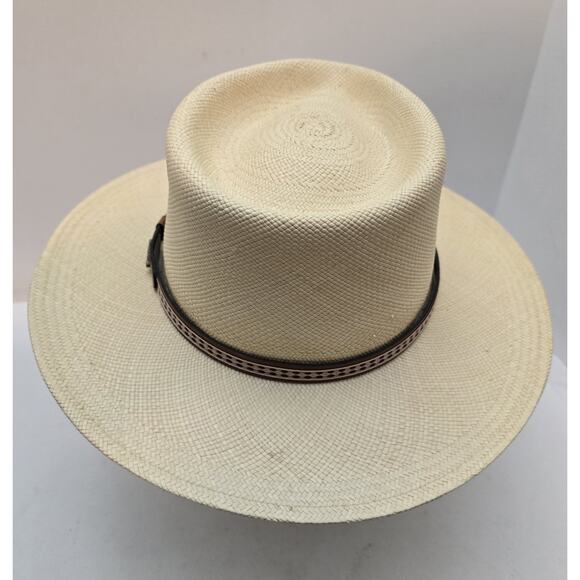 Orvis Genuine Panama Straw Hat Large Hand Woven Band 7-1/4-7 -3/8 USA Made - Picture 4 of 11